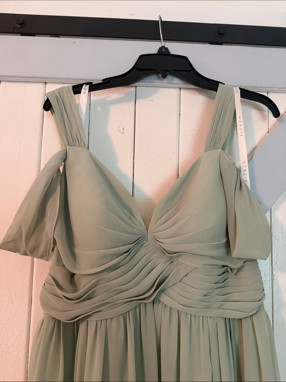 Azazie Sage Green Chiffon Bridesmaid Dress - Picture 2 of 6